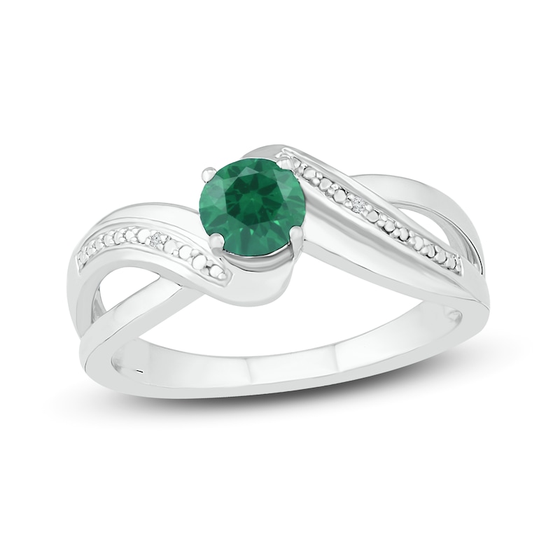 Main Image 1 of Lab-Created Emerald & White Lab-Created Sapphire Ring Sterling Silver