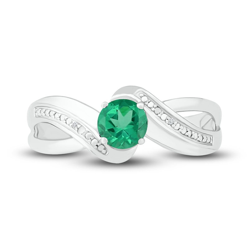 Main Image 2 of Lab-Created Emerald & White Lab-Created Sapphire Ring Sterling Silver