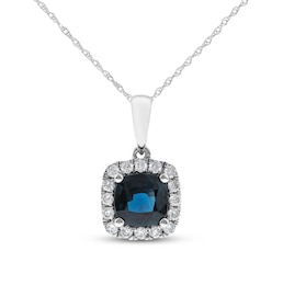 Blue Sapphire & Diamond Necklace 1/8 ct tw Cushion/Round-Cut 10K White Gold 18&quot;