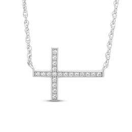 Cross Necklace White Lab-Created Sapphire Sterling Silver 18&quot;