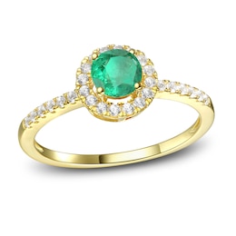 Emerald Ring 1/6 ct tw Diamonds 10K Yellow Gold