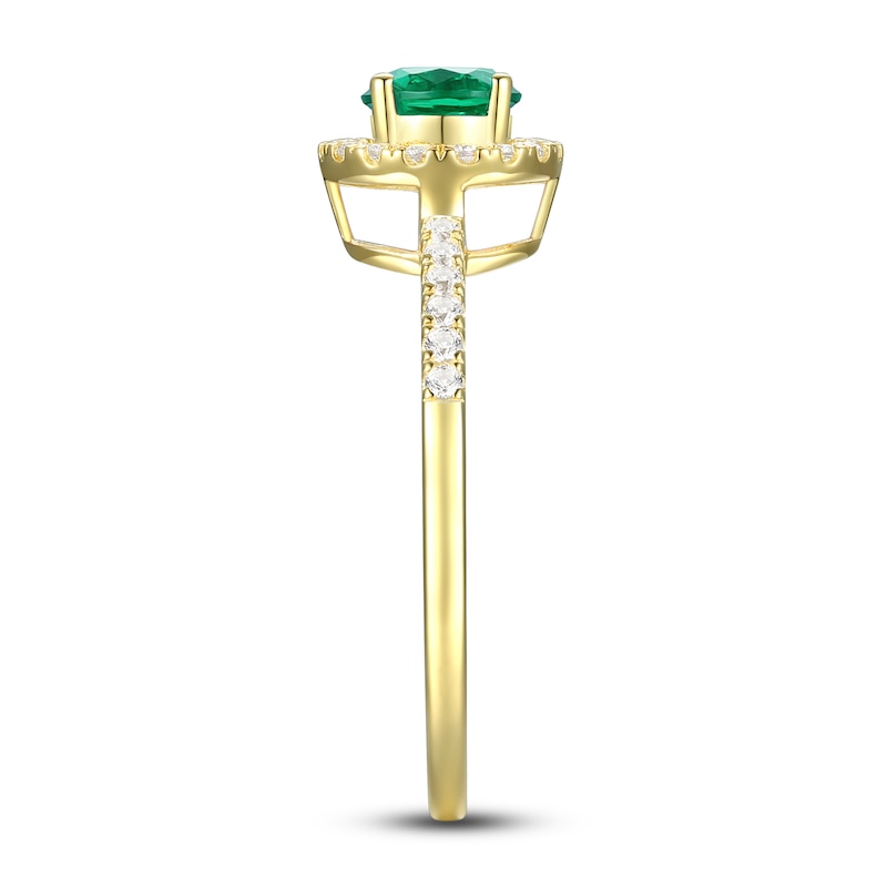 Main Image 2 of Emerald Ring 1/6 ct tw Diamonds 10K Yellow Gold