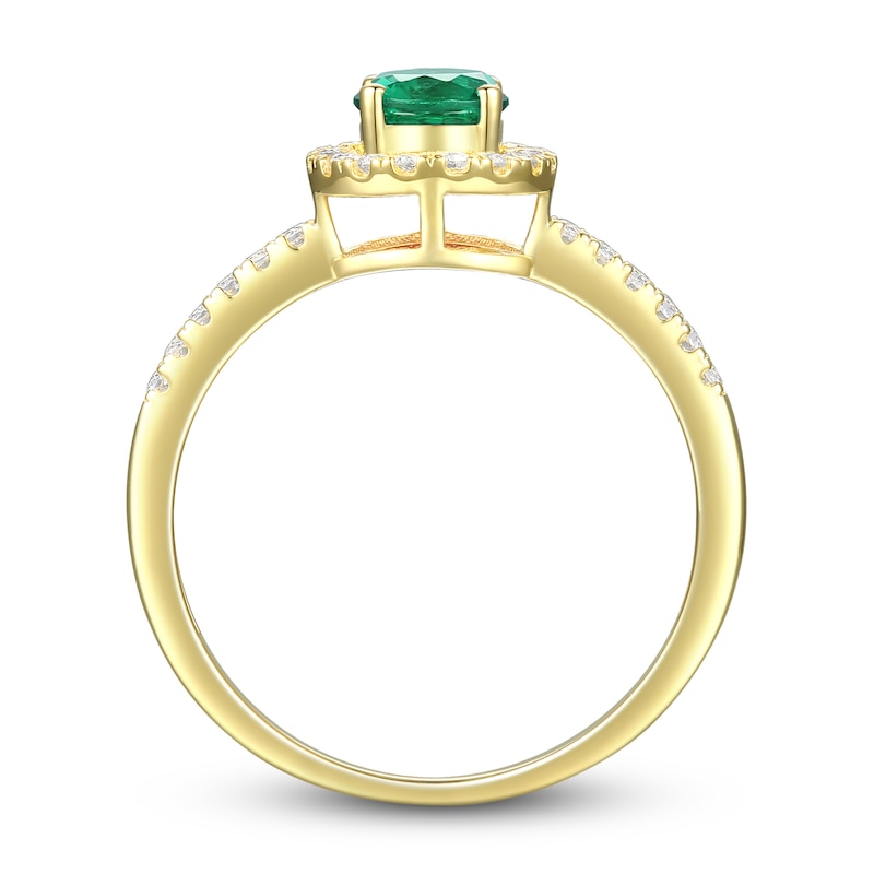 Main Image 3 of Emerald Ring 1/6 ct tw Diamonds 10K Yellow Gold