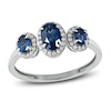 Thumbnail Image 1 of Three-Stone Blue Sapphire & Diamond Ring 1/8 ct tw Oval, Round-Cut 10K White Gold