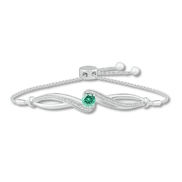 Lab-Created Emerald & White Lab-Created Sapphire Bolo Bracelet Sterling Silver