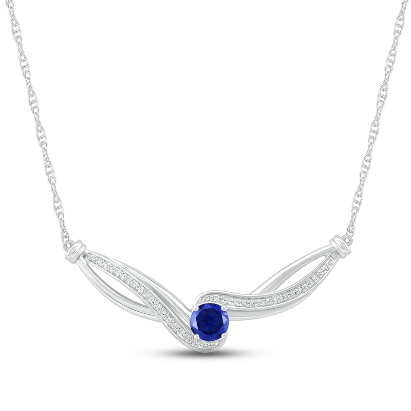 Main Image 1 of Blue & White Lab-Created Sapphire Necklace Sterling SIlver 18&quot;