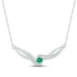 Lab-Created Emerald & White Lab-Created Sapphire Necklace Sterling Silver 18&quot;