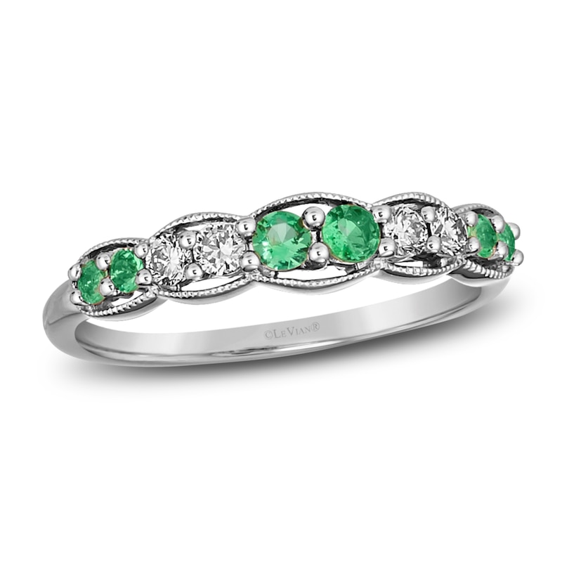 Main Image 1 of Le Vian Emerald & Diamond Stacking Ring 1/6 ct tw Diamonds 14K Vanilla Gold