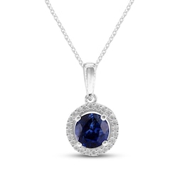 Blue Sapphire Necklace 1/15 ct tw Diamonds 10K White Gold 18&quot;