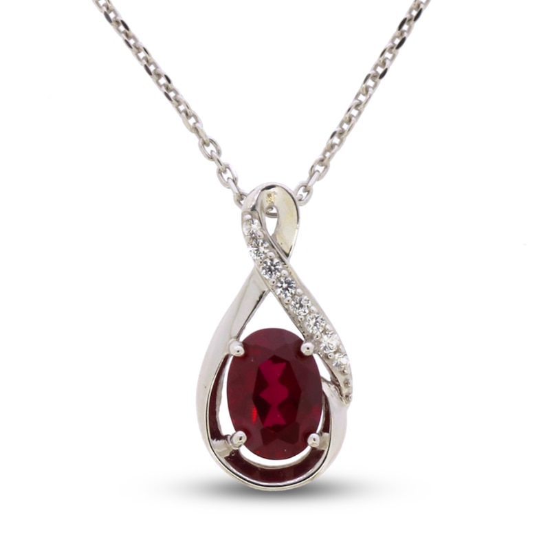 Main Image 1 of Lab-Created Ruby & White Lab-Created Sapphire Necklace Sterling Silver 18&quot;