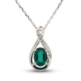 Lab-Created Emerald & White Lab-Created Sapphire Necklace Sterling Silver 18&quot;