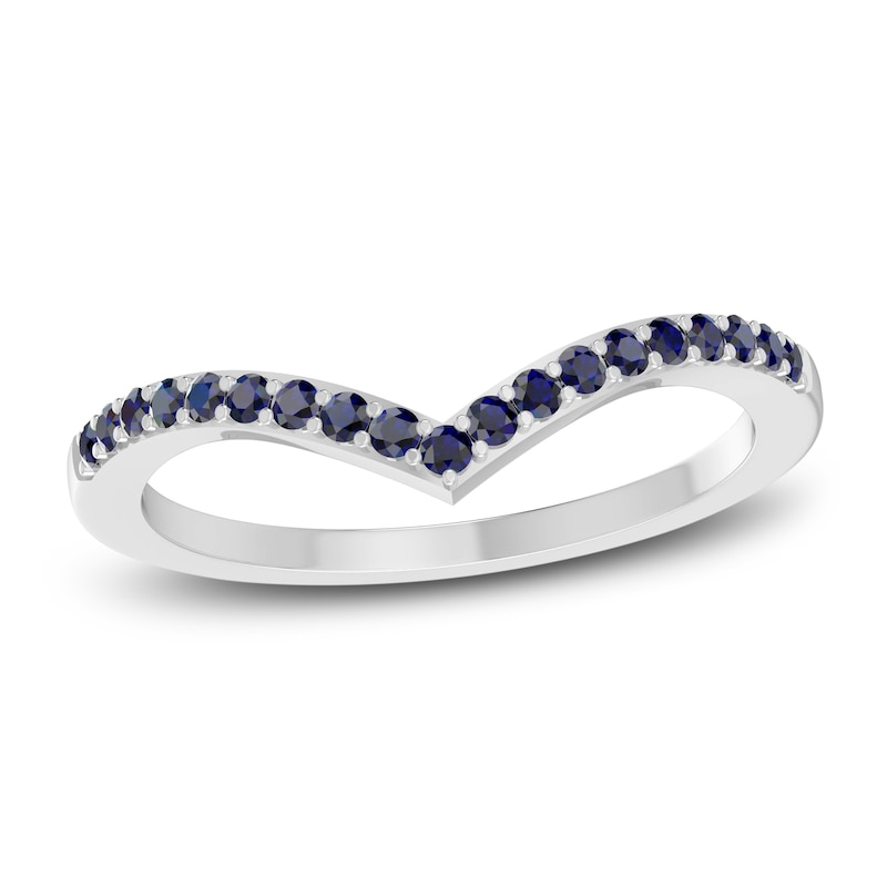 Main Image 1 of Blue Lab-Created Sapphire Chevron Ring Sterling Silver