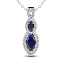 Blue/White Lab-Created Sapphire Necklace Sterling Silver 18&quot;