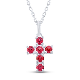 Lab-Created Ruby Cross Necklace Sterling Silver 18&quot;