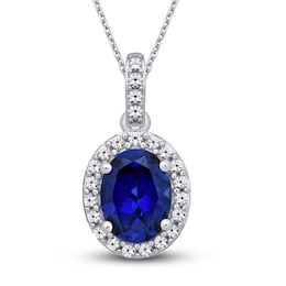 Blue/White Lab-Created Sapphire Necklace Sterling Silver 18&quot;