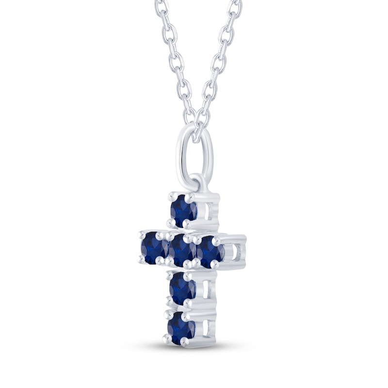 Main Image 2 of Blue Lab-Created Sapphire Cross Necklace Sterling Silver 18&quot;