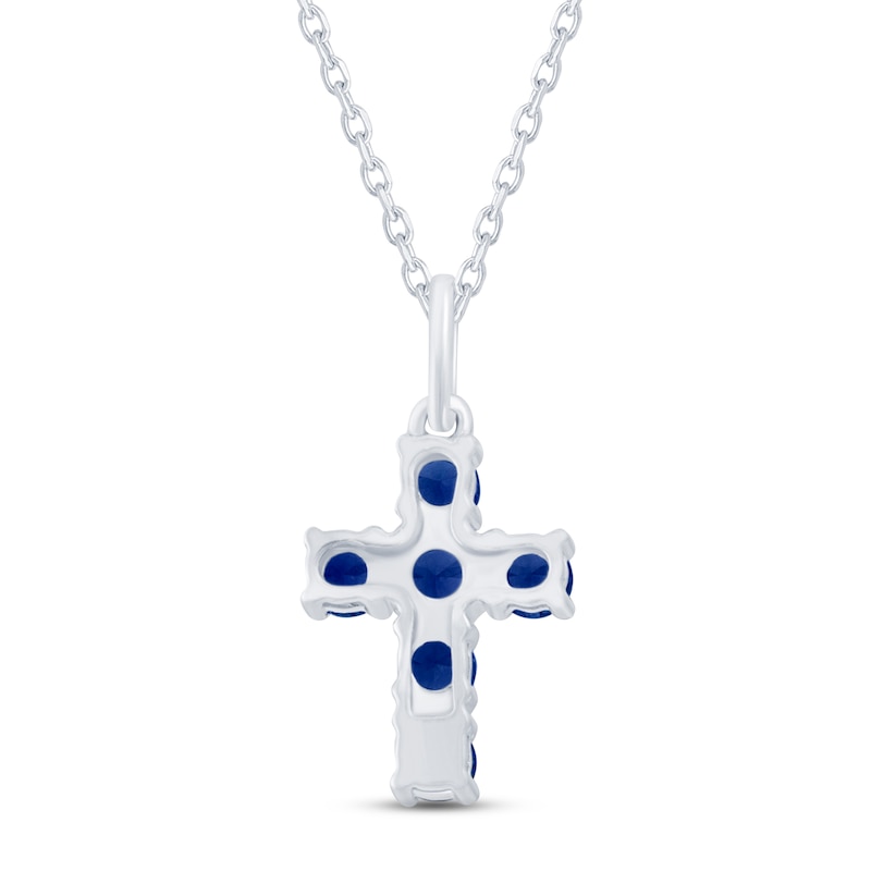 Main Image 3 of Blue Lab-Created Sapphire Cross Necklace Sterling Silver 18&quot;