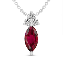 Lab-Created Ruby & White Lab-Created Sapphire Necklace Sterling Silver 18&quot;