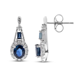 Blue Sapphire & Diamond Drop Earrings 1/5 ct tw Oval, Round, Rectangle-Cut 10K White Gold