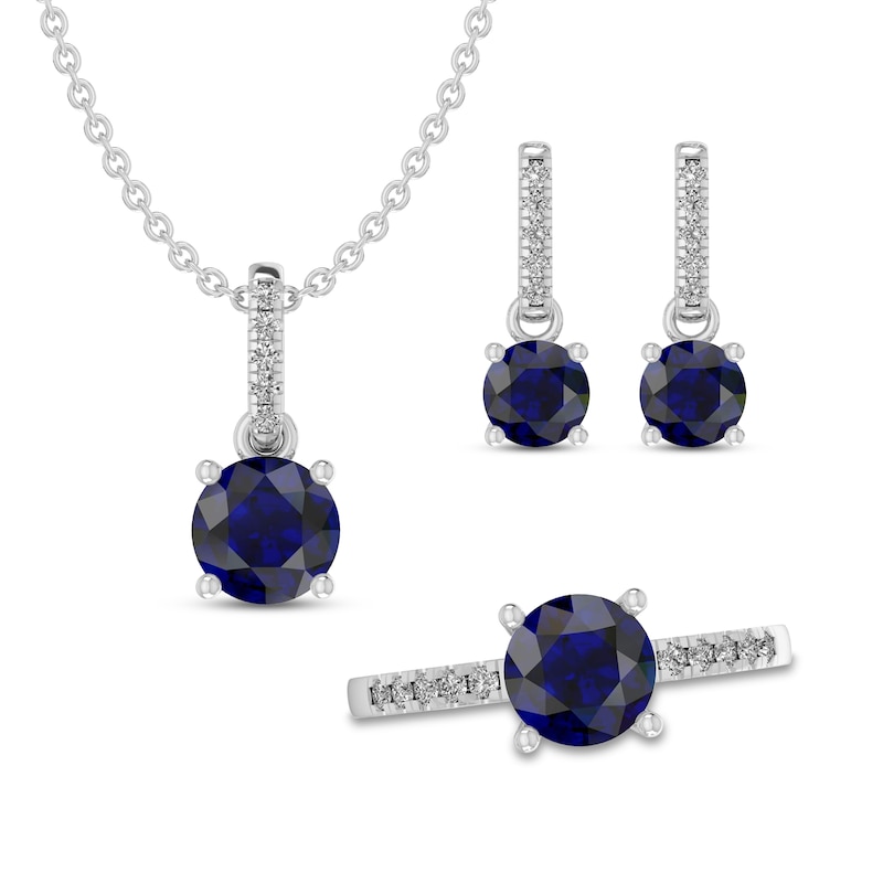 Main Image 1 of Blue/White Lab-Created Sapphire Gift Set Sterling Silver - Size 7