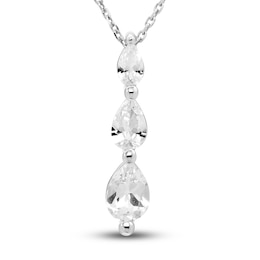 White Lab-Created Sapphire Three-Stone Necklace Sterling Silver 18&quot;