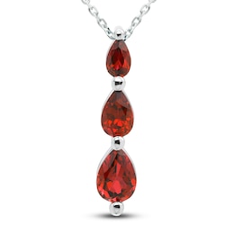 Lab-Created Ruby Three-Stone Necklace Sterling Silver 18&quot;