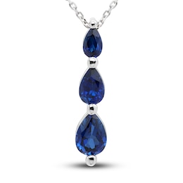 Blue Lab-Created Sapphire Three-Stone Necklace Sterling Silver 18&quot;