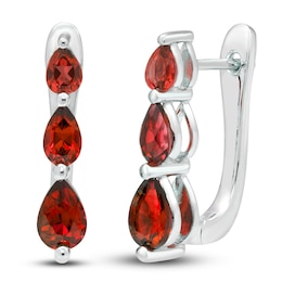 Lab-Created Ruby Three-Stone Earrings Sterling Silver