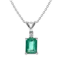 Emerald & Diamond Necklace 10K White Gold 18&quot;