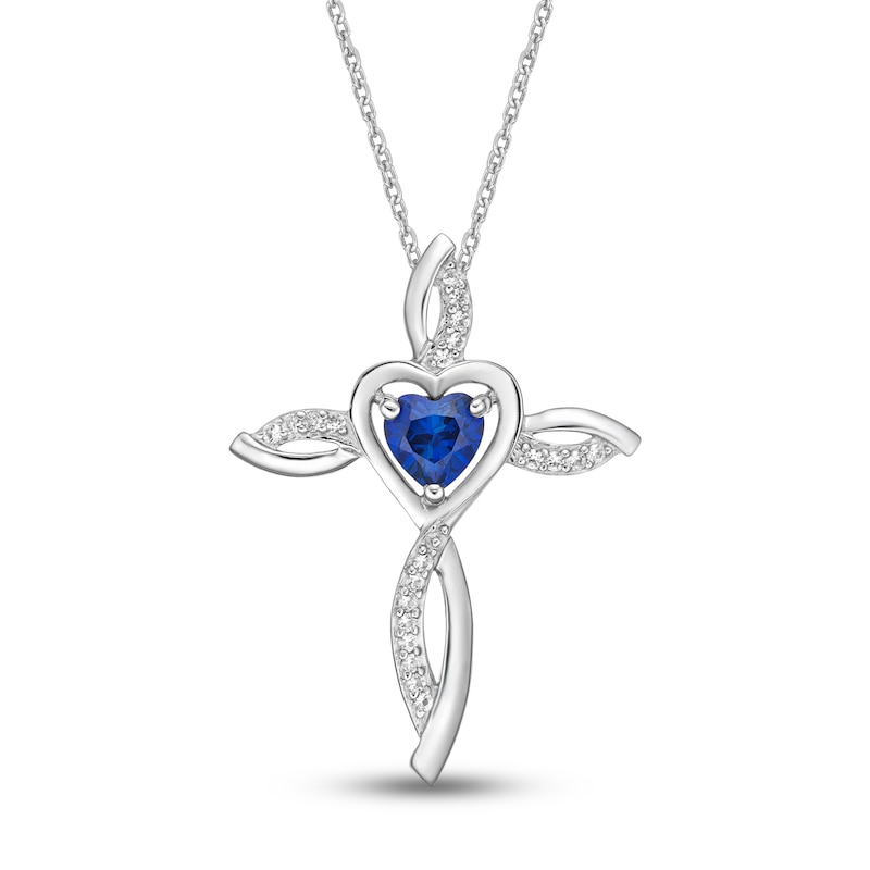 Main Image 1 of Blue & White Lab-Created Sapphire Cross Necklace Sterling Silver 18&quot;