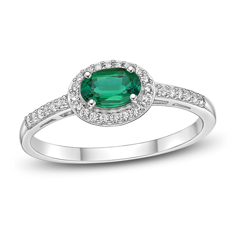 Main Image 1 of Lab-Created Emerald & White Lab-Created Sapphire Ring Sterling Silver