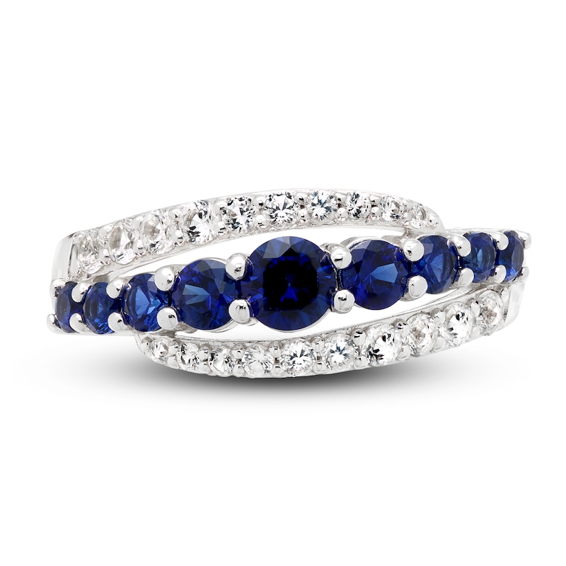 Main Image 3 of Blue & White Lab-Created Sapphire Ring Sterling Silver