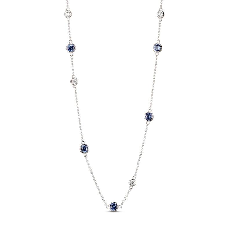 Main Image 1 of Blue & White Lab-Created Sapphire Necklace Sterling Silver 18&quot;