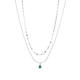 Lab-Created Emerald Layered Necklace Sterling Silver 18&quot;