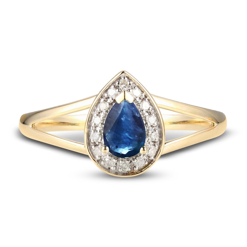 Main Image 2 of Blue Sapphire & Diamond Ring 1/20 ct tw Round-cut 10K Yellow Gold