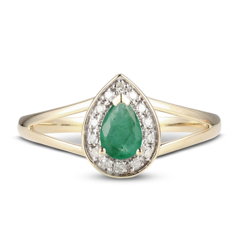 Main Image 2 of Emerald & Diamond Ring 1/20 ct tw 10K Yellow Gold