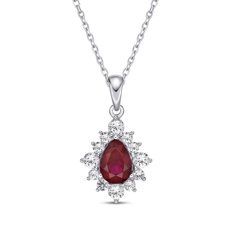 Main Image 1 of Lab-Created Ruby & White Lab-Created Sapphire Necklace Sterling Silver 18&quot;