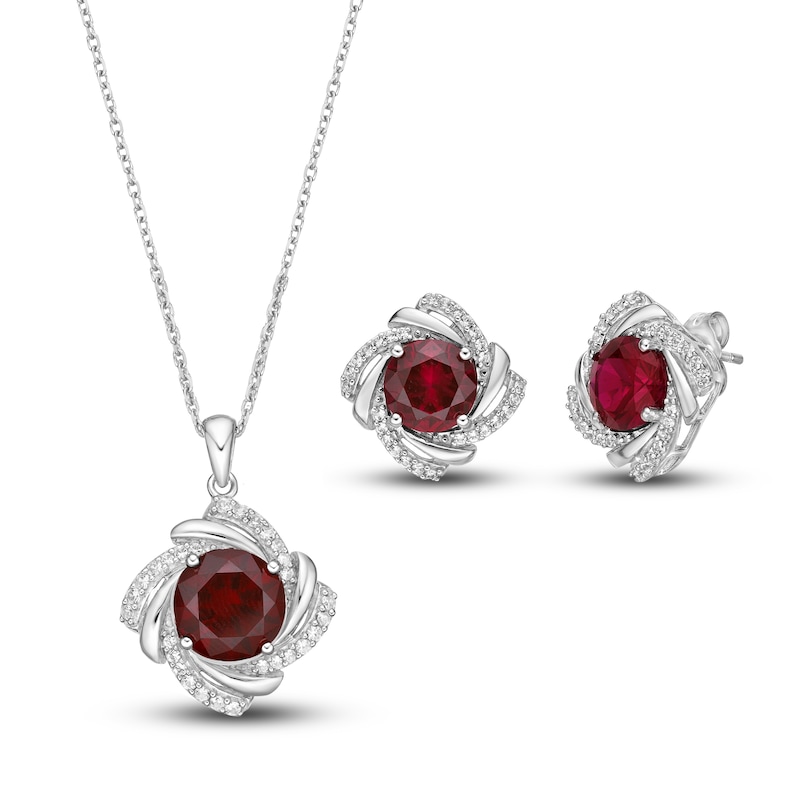 Main Image 1 of Lab-Created Ruby & White Lab-Created Sapphire Boxed Set Sterling Silver