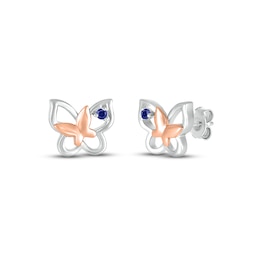 Blue Lab-Created Sapphire Butterfly Earrings Sterling Silver & 10K Rose Gold