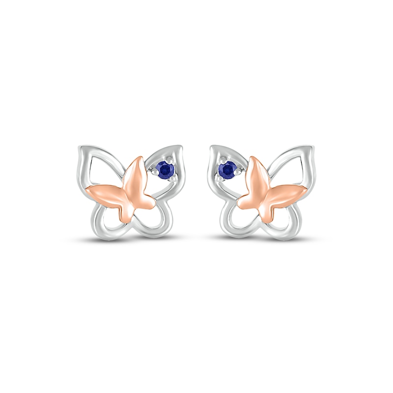 Main Image 2 of Blue Lab-Created Sapphire Butterfly Earrings Sterling Silver & 10K Rose Gold