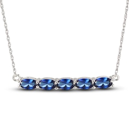 Blue Lab-Created Sapphire Bar Necklace Sterling Silver 18&quot;