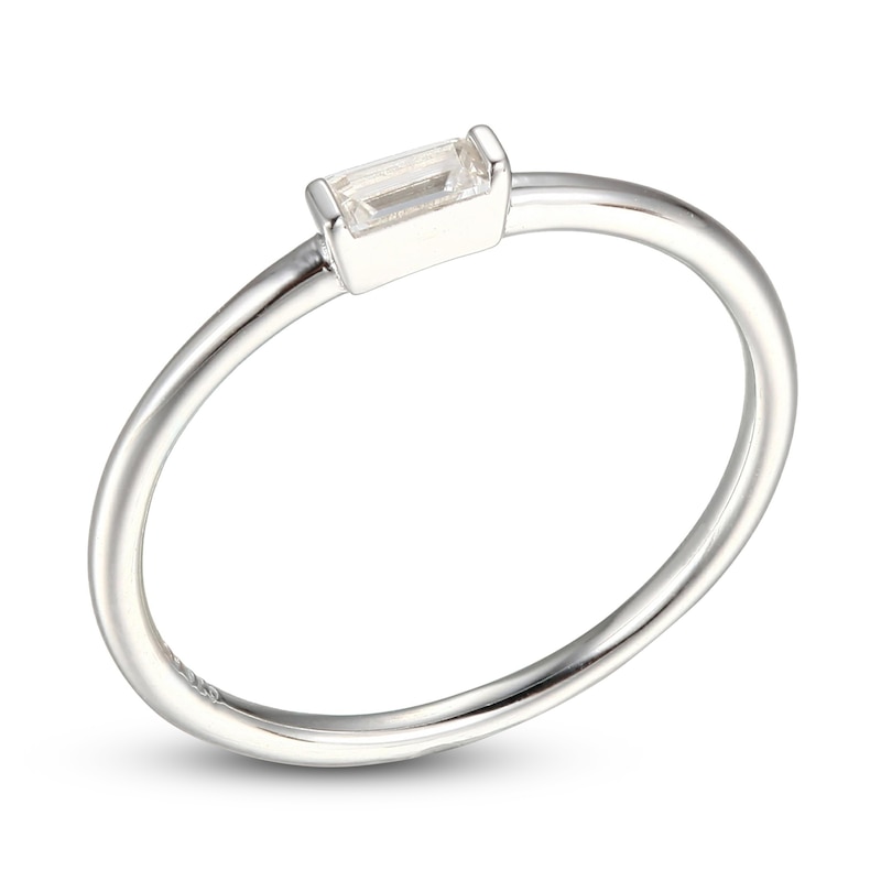 Main Image 2 of White Lab-Created Sapphire Baguette Ring Sterling Silver