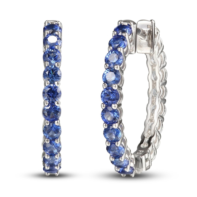 Main Image 1 of Blue & White Lab-Created Sapphire Reversible Hoop Earrings Sterling Silver