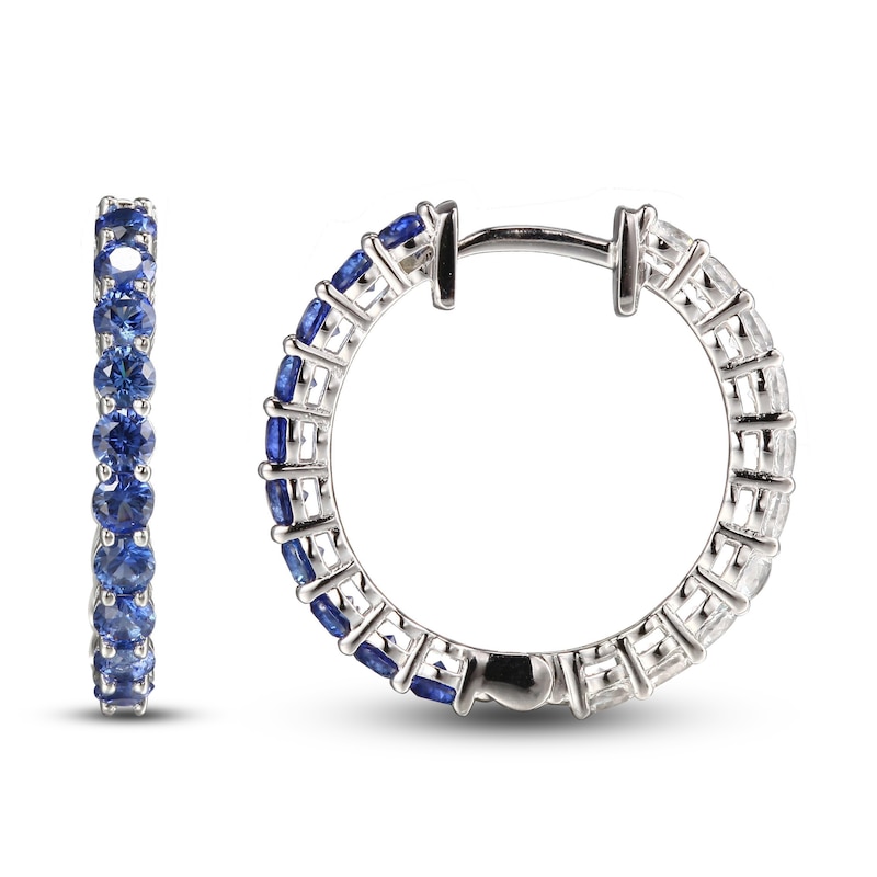 Main Image 2 of Blue & White Lab-Created Sapphire Reversible Hoop Earrings Sterling Silver