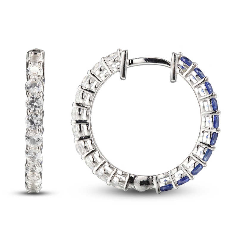 Main Image 3 of Blue & White Lab-Created Sapphire Reversible Hoop Earrings Sterling Silver