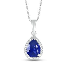 Blue Lab-Created Sapphire Rope Necklace Sterling Silver 18&quot;