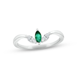 Lab-Created Emerald & White Lab-Created Sapphire Three-Stone Ring Sterling Silver