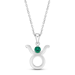 Lab-Created Emerald Taurus Zodiac Necklace Sterling Silver 18&quot;