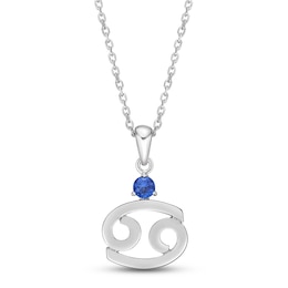 Blue Lab-Created Sapphire Cancer Zodiac Necklace Sterling Silver 18&quot;