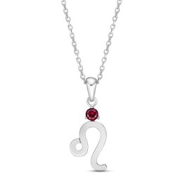 Lab-Created Ruby Leo Zodiac Necklace Sterling Silver 18&quot;